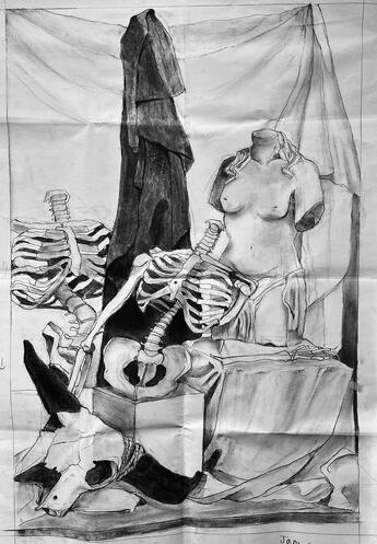 Large Skeleton and Statue Composition -- From Life